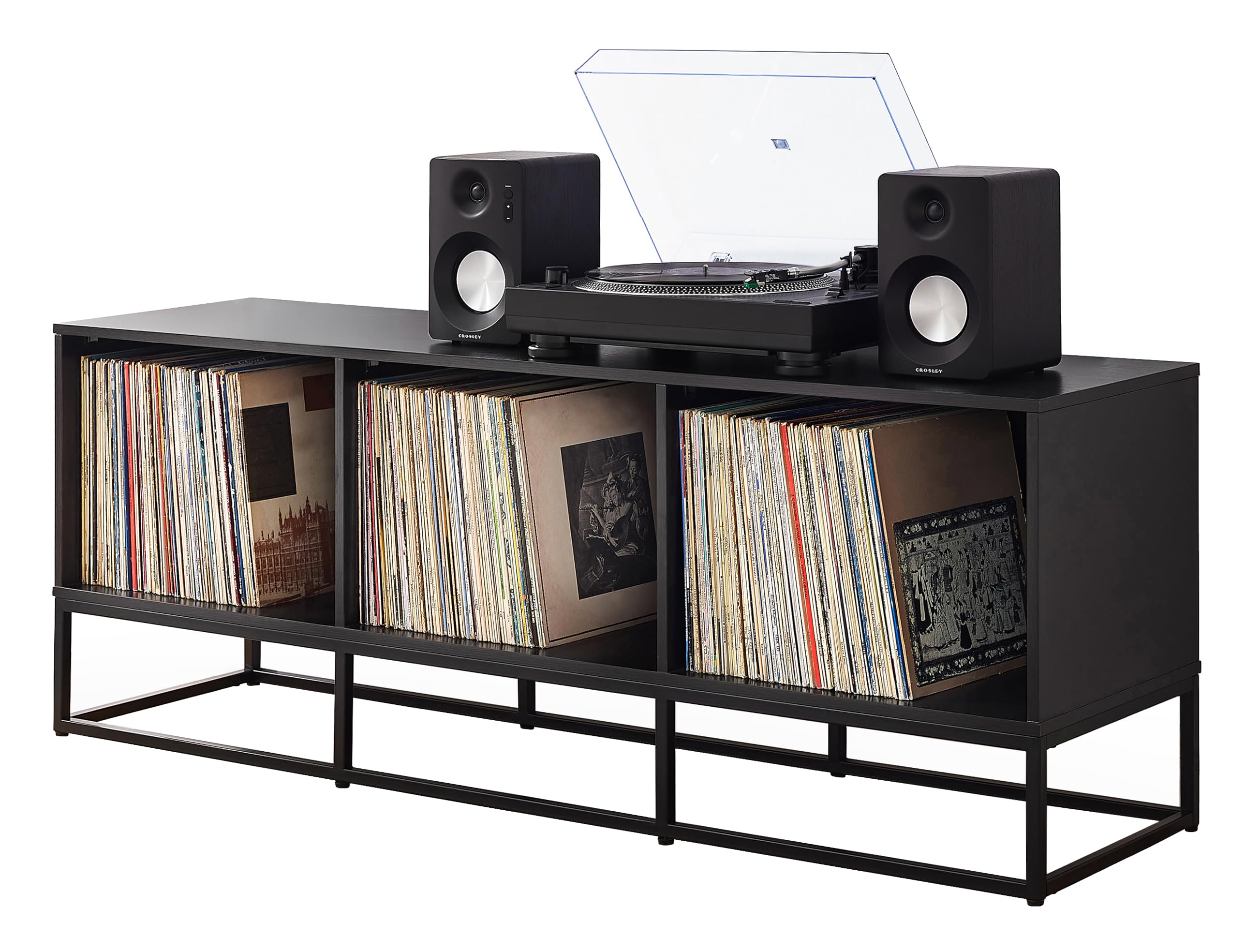 Photo 1 of Crosley Furniture Enzo Large Vinyl Record Storage TV Stand and Entertainment Center, Media Console, Black