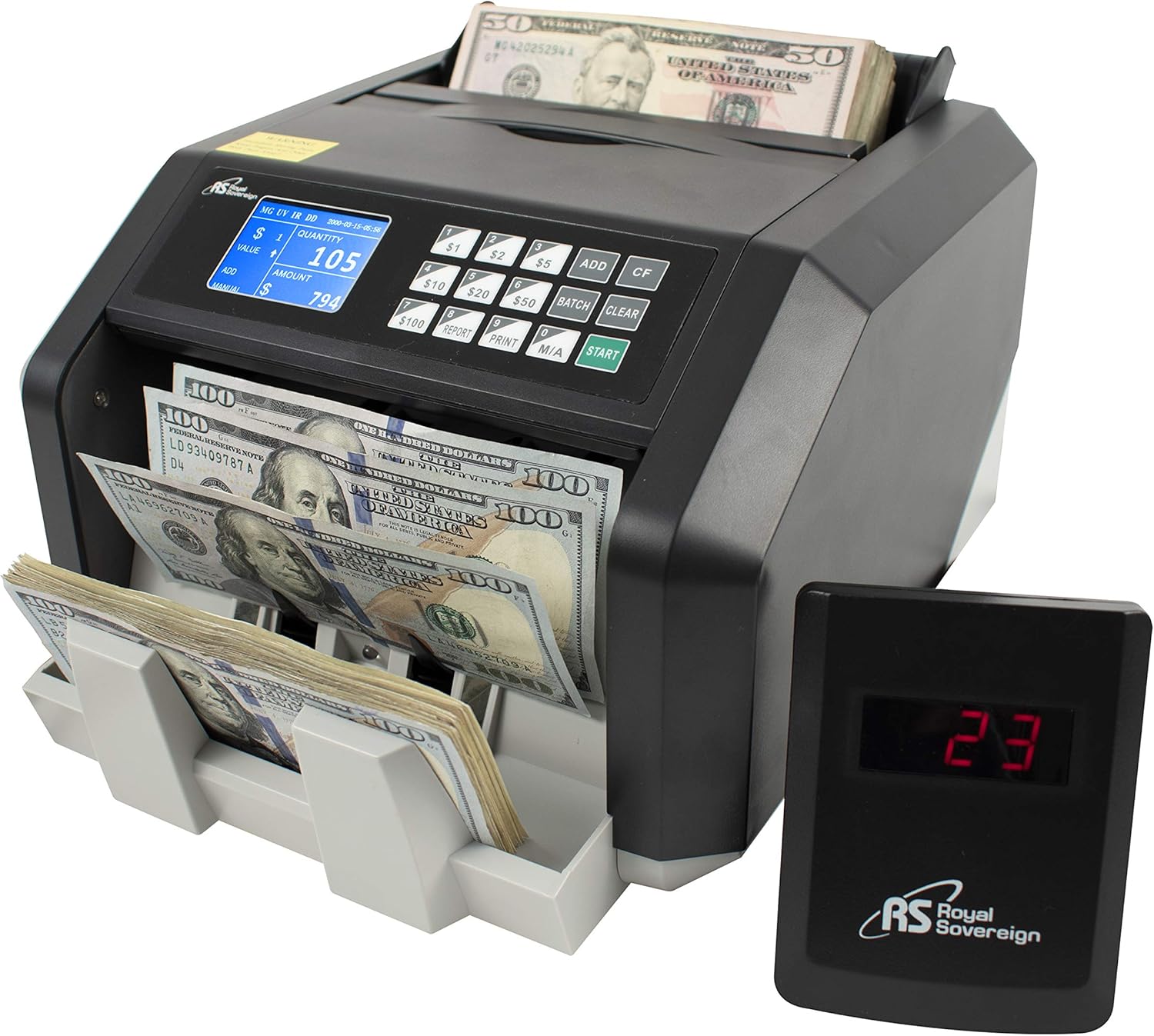 Royal Sovereign High Speed Money Counting Machine, with UV, MG, IR Counterfeit Bill Detector & Value Counting (RBC-ES250) : Office Products