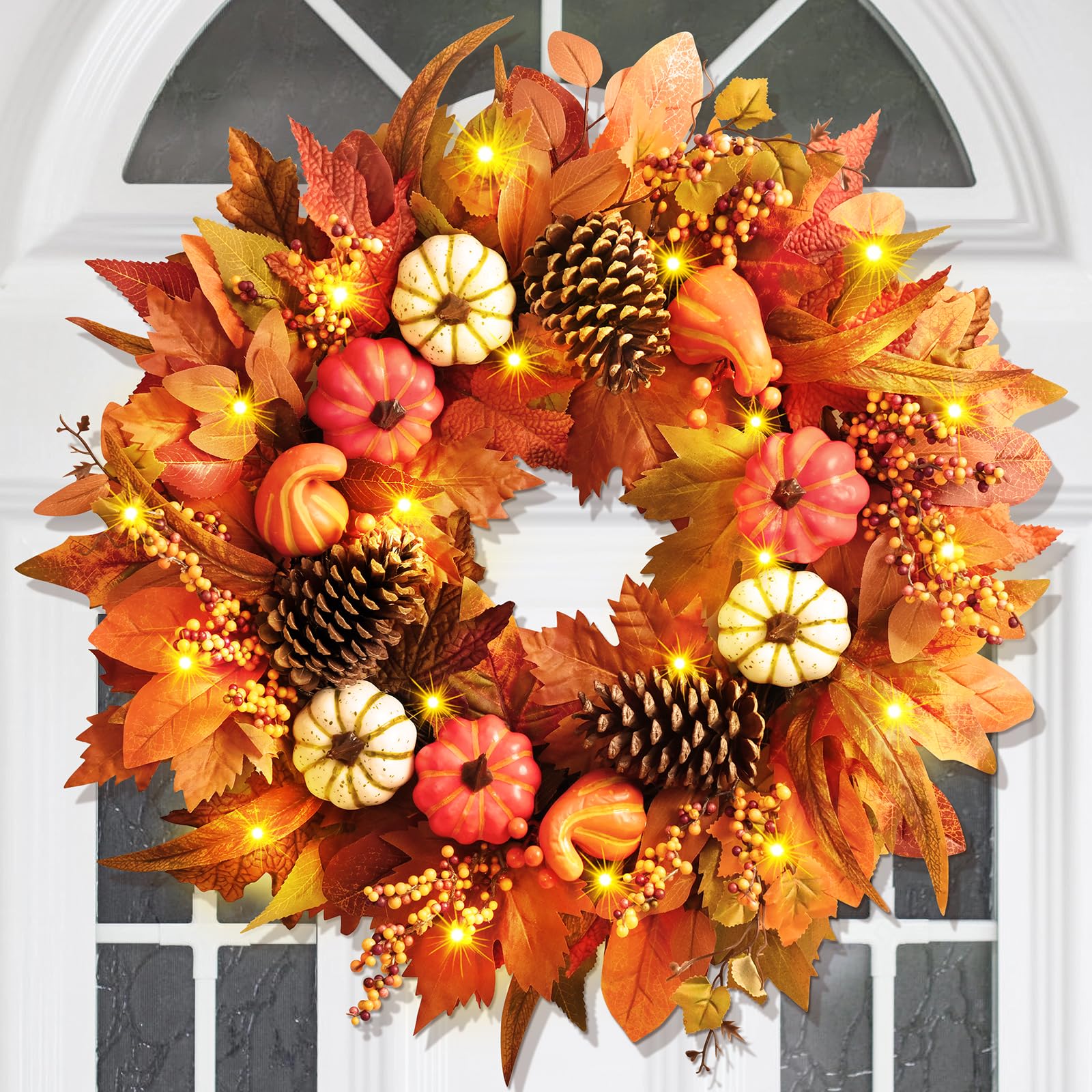 Photo 1 of Fall Decor - Fall Wreaths for Front Door Outside, 2 Pack 20 Inch Fall Door Wreath, Handcrafted Autumn Wreath with Colorful Pumpkins Maple Leaves, Fall Decorations for Home Door Wall Thanksgiving Decor