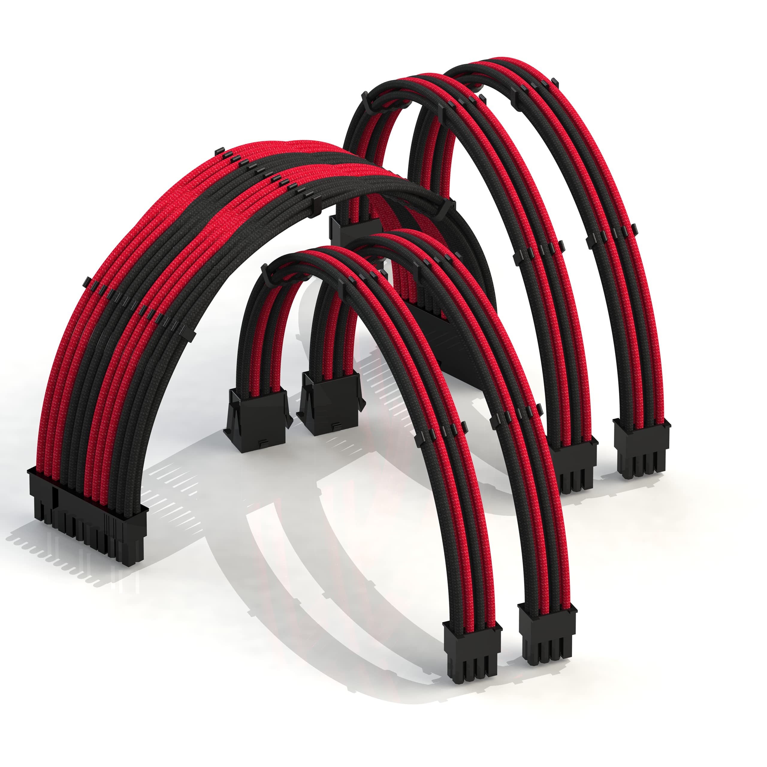 LINKUP - 30cm Super Soft and Flexible PSU Cable Extension Sleeved Custom Mod GPU PC Braided w/Comb Kit | 1 x 24 P (20+4) | 2 x 8 P (4+4) CPU | 2 x 8 P (6+2) GPU set | 300mm - BlackRed