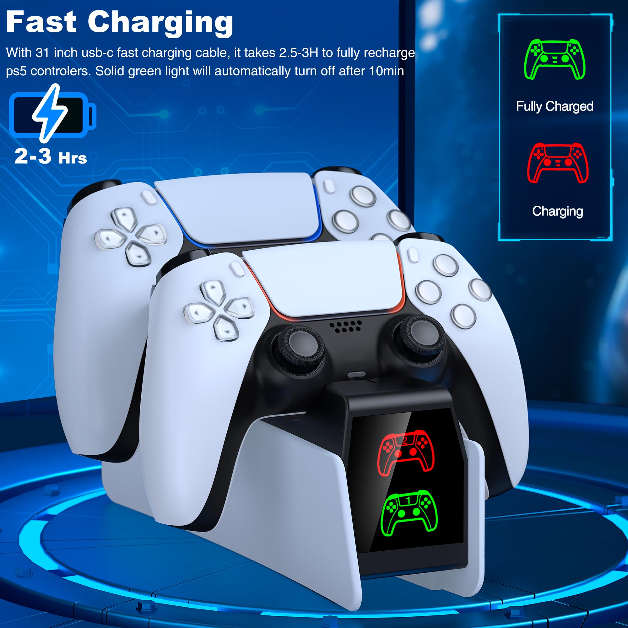 PS5 Controller Charging Station, PS5 Charging Dock Compatible with PlayStation 5 DualSense & Edge Controllers, PS 5 Accessories Charging Dock Stand with LED Indicators & Charging Cable