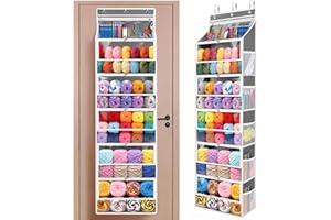 Hanging Yarn Storage Organizer with 5 Zipper Closure Compartments, Large Capacity Knitting Organizer Storage, Over the Door H