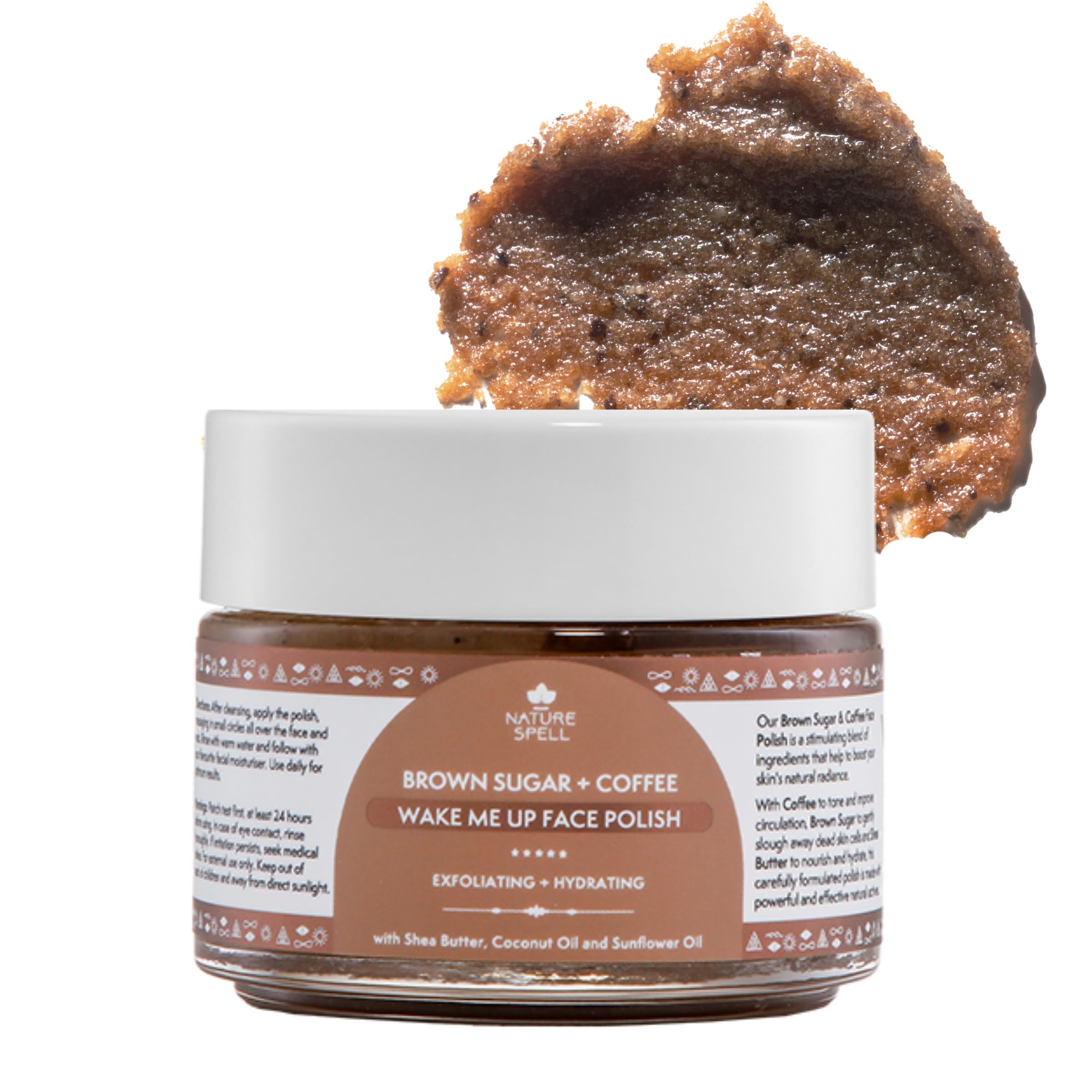 Nature Spell Brown Sugar Face Scrub & Coffee, Fine Exfoliating Scrub with Hydrating Shea Butter & Coconut Oil, Helps Remove Dead Skin & Refine Skin Texture, For All Skin Types, Vegan Skincare, 100 ml
