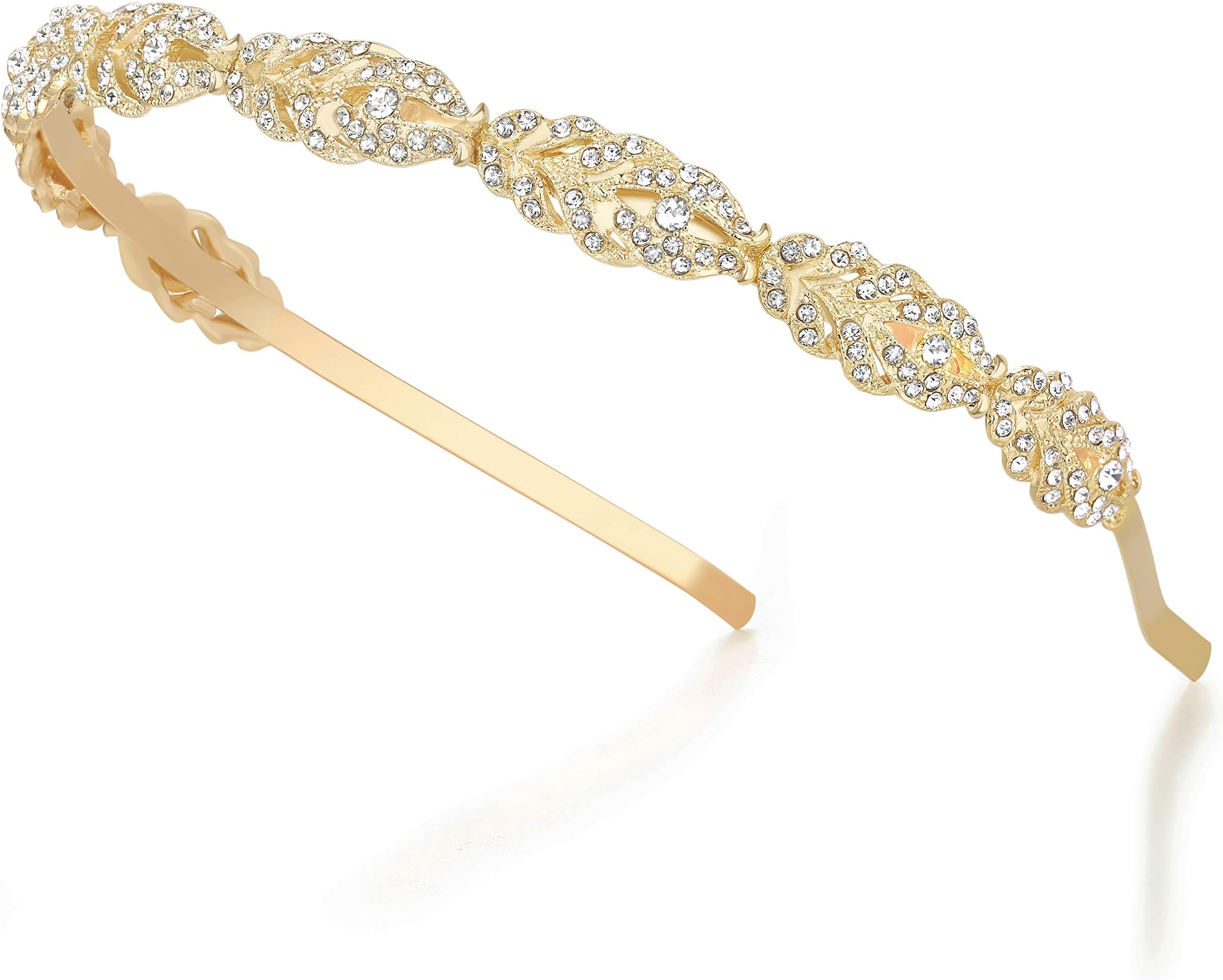 Oriamour Flower Design Rhinestone Crystal Wedding Headband Bridal Headpieces Simple Design Bridal Headband