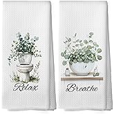 XPH Sage Green Eucalyptus Hand Towels for Bathroom Spa, Rustic Farmhouse Sage Leaves Plant Kitchen Dish Tea Towels, Botanical Breathe Relax Toilet Bathroom Decor, 16x24 Inch Set of 2