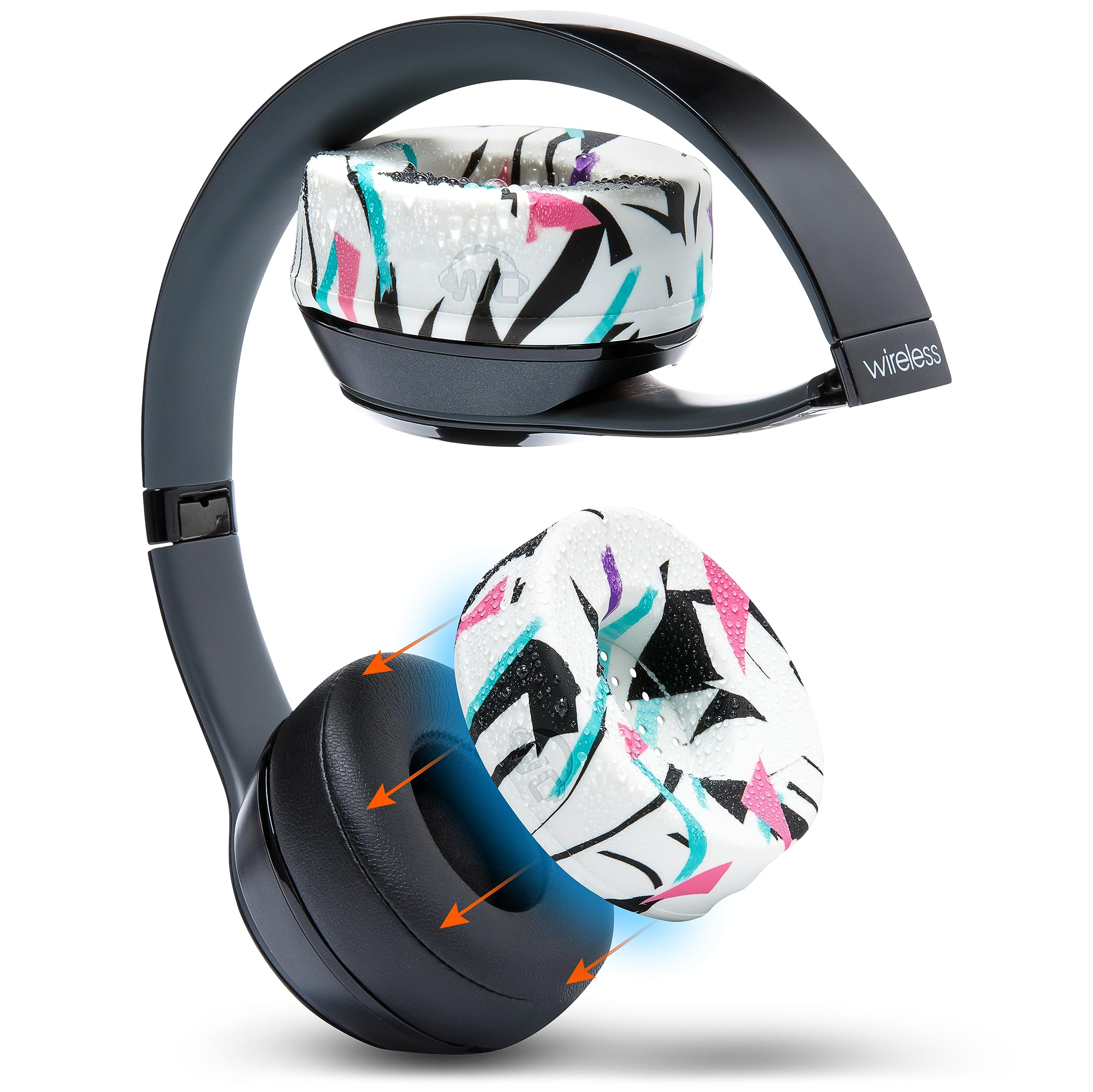 WC SweatZ Solo - Patented Earpad Sweat Covers for Beats Solo 4, Solo 3 & Solo 2, Made by Wicked Cushions | Sweatproof & Machine Washable | 90's White — image 1