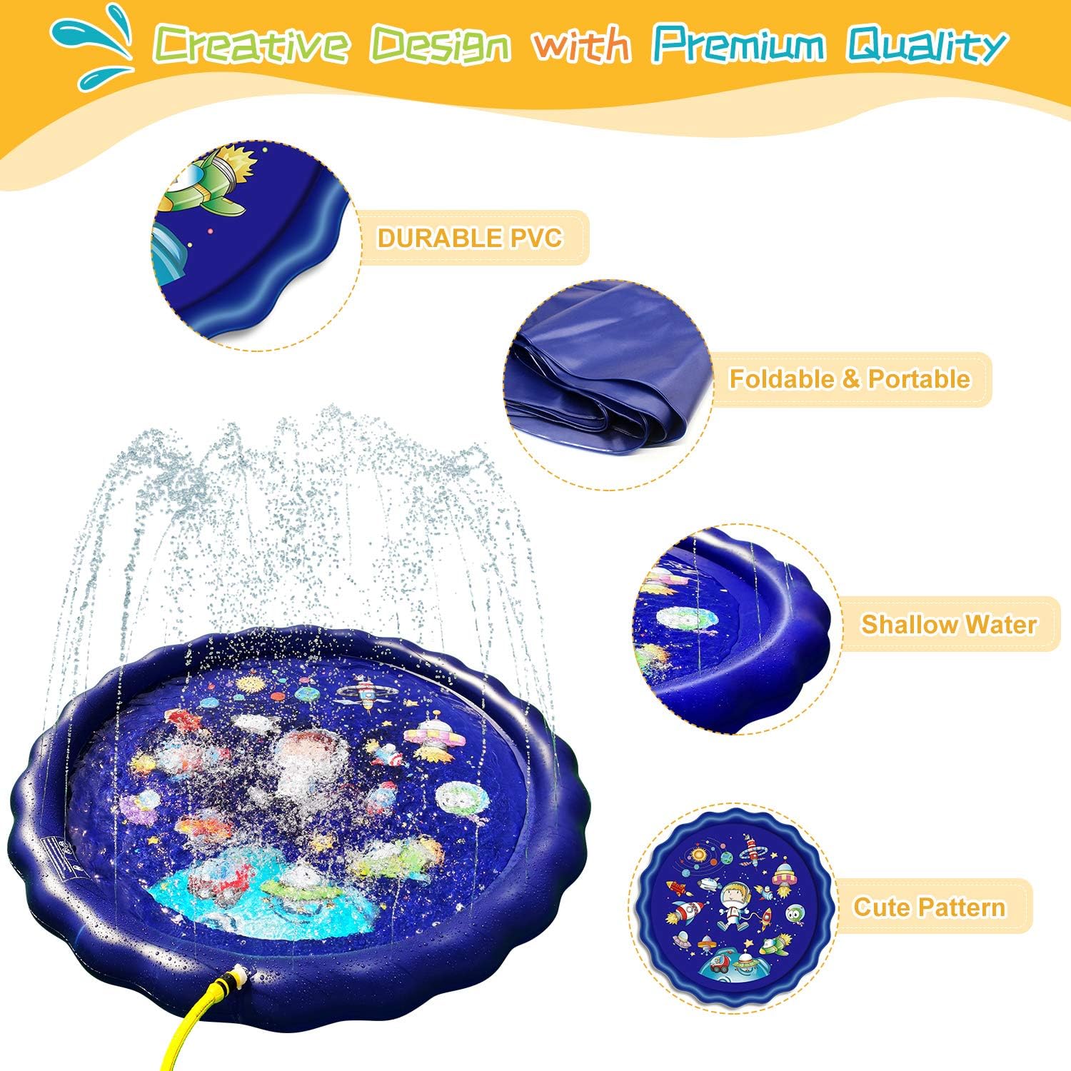 Splash Pad Sprinkler for Kids, 68'' Kids Toys Sprinklers for Outside Backyard 3-in-1 Water Toys Gifts Baby Kiddie Pools Outdoor Games Play Mat Water Sprinkler for Toddlers Kids Stocking Stuffers: Toys & Games