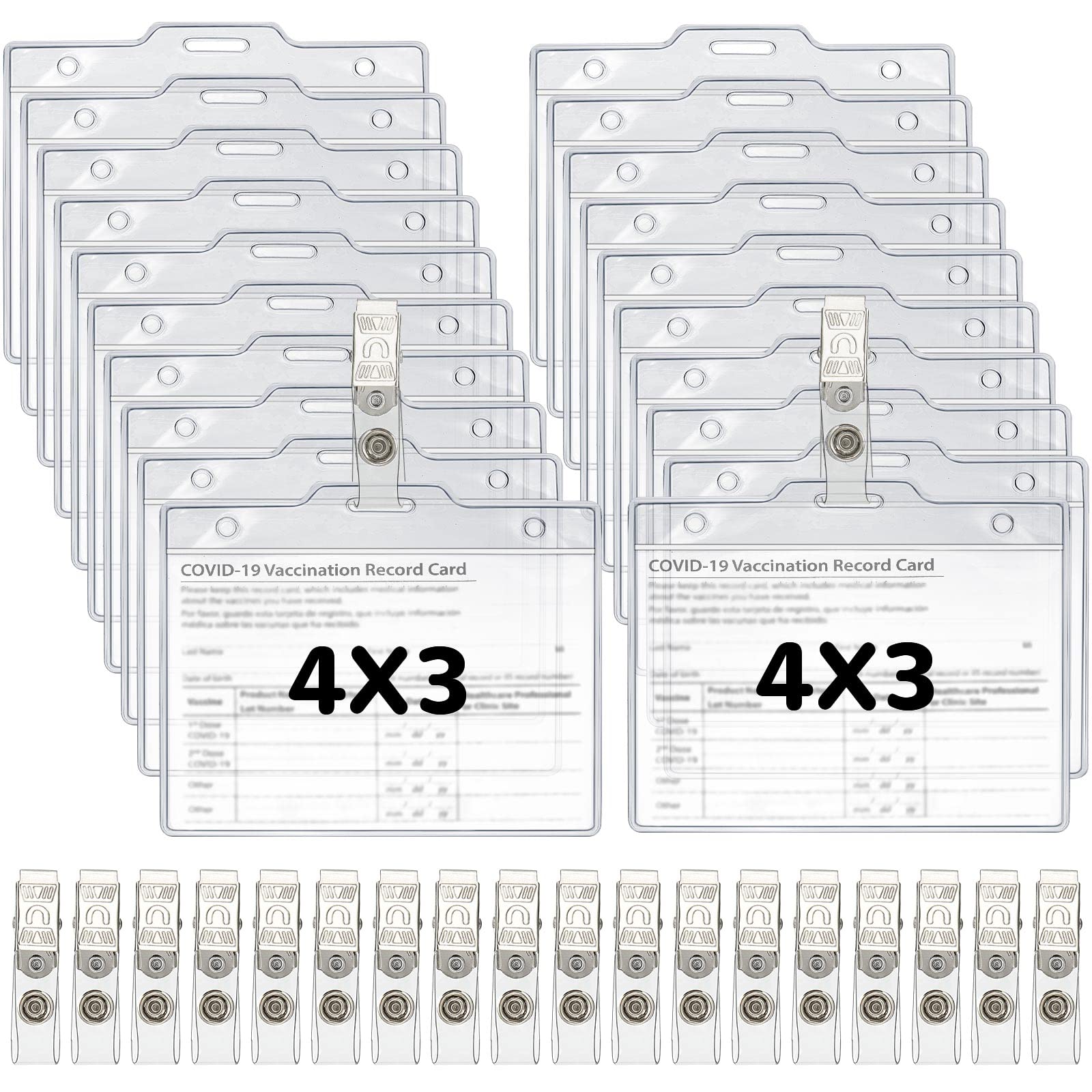 Photo 1 of Name Tags with Clips Name Tag Holder for 4 x 3 ID Badge, Clear Waterproof Vinyl Plastic Sleeve Cover Horizontal Card Holder for Travel and Events (20 Pieces)