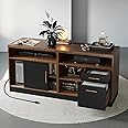 ModernMate 63" Wood Lateral File Cabinet with Lock, Filing Cabinet for Home Office with Adjustable Storage Shelves, Wide Office Credenza, Fits Letter/A4 Size, Black Walnut