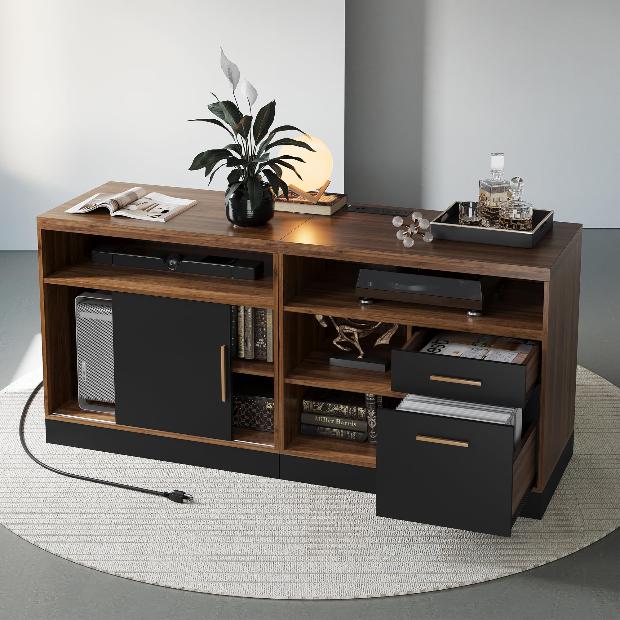 Photo 1 of **REFERENCE IMAGE**ModernMate 63" Wood Lateral File Cabinet with Lock, Filing Cabinet for Home Office with Adjustable Storage Shelves, Wide Office Credenza, Fits Letter/A4 Size, Black Walnut