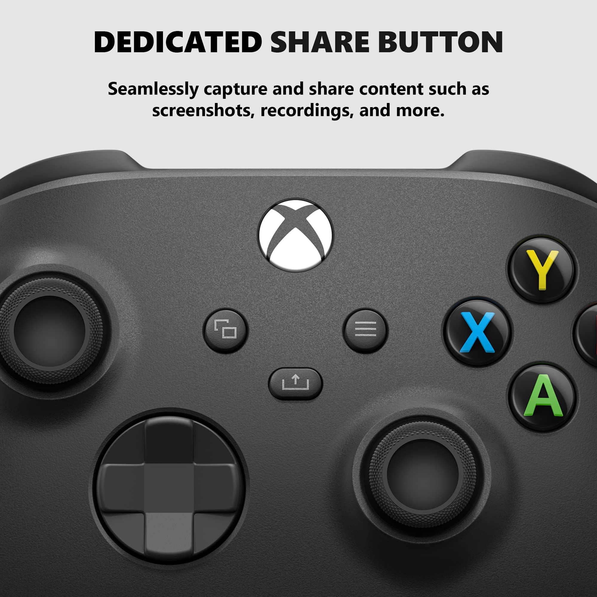 Microsoft Xbox Wireless Controller Carbon Black - Wireless & Bluetooth Connectivity - New Hybrid D-pad - New Share Button - Featuring Textured Grip - Easily Pair & Switch Between Devices