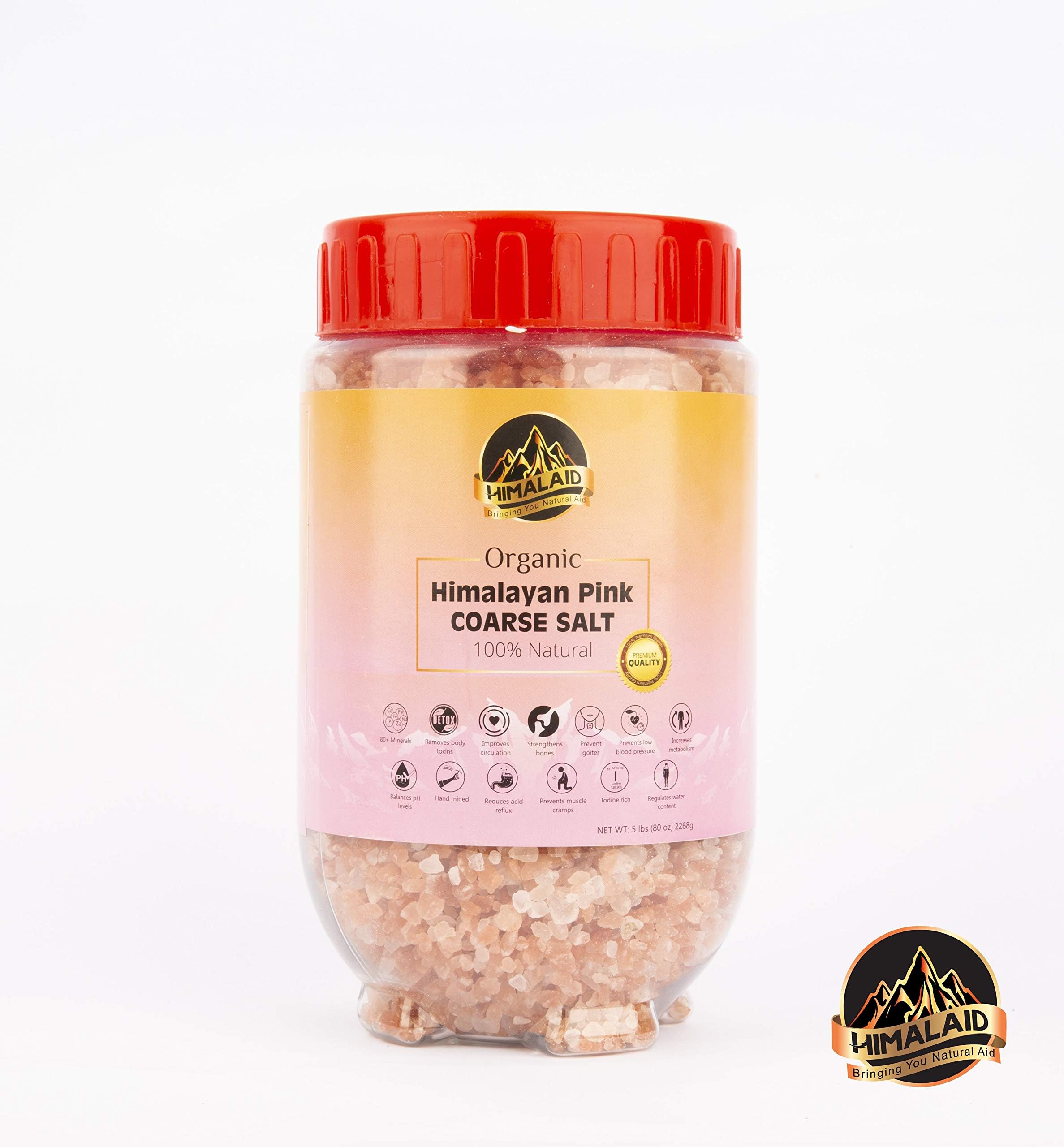 HIMALAID Organic Himalayan Pink Salt Coarse (5 Pounds), 100% Natural Premium Quality Salt. Pure and Dark Fortified With Trace Minerals Seasoning (5lb)