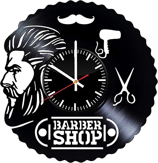 Amazon Com Barbershop Vinyl Wall Clock Barber Shop Art Handmade