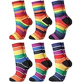 Fourluoo 6 Pairs Crew Socks Striped Rainbow Athletic Novelty Pride Rainbow Ankle Sock Colorful LGBT Socks for Adults