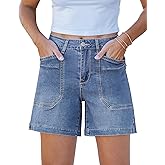 luvamia Jean Shorts for Women Trendy Mid Rise Casual Summer Jorts Distressed Cut Off Stretchy Denim Shorts with Pockets
