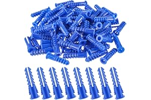 Glooglitter 500 Pcs #8-10-12 x 1-1/4 Inch Ribbed Lightweight Plastic Anchors Drywall Anchors for Hollow Walls Pictures Artwork Decor Light Duty Anchoring Application (Blue)