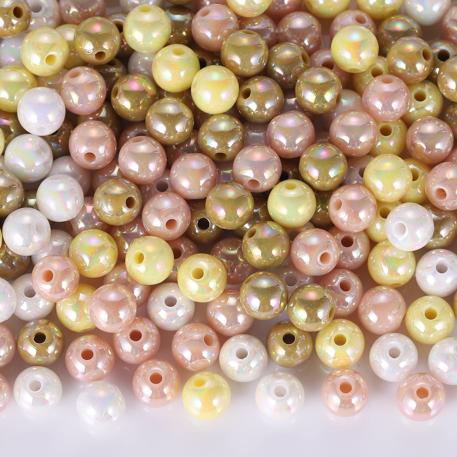BEEFLYING 400 Mixed Color 8mm Round Imitation Pearl Beads DIY Spacer Beads for Jewelry Bracelets Necklaces Keychain Phone Lanyard Making (Yellow) โ image 1