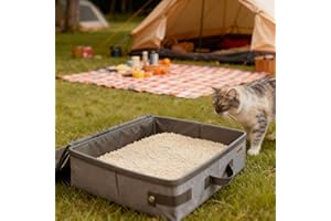 HiCaptain Portable Litter Box for Cats, Cat Travel Litter Box with Lid and Handle Standard Portable Collapsible Litter Carrier for Cat (M,Black/Gray)