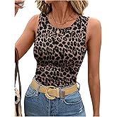 SHENHE Women's Y2k Leopard Print Tank Crew Neck Sleeveless Slim Fit Going Out Cheetah Top