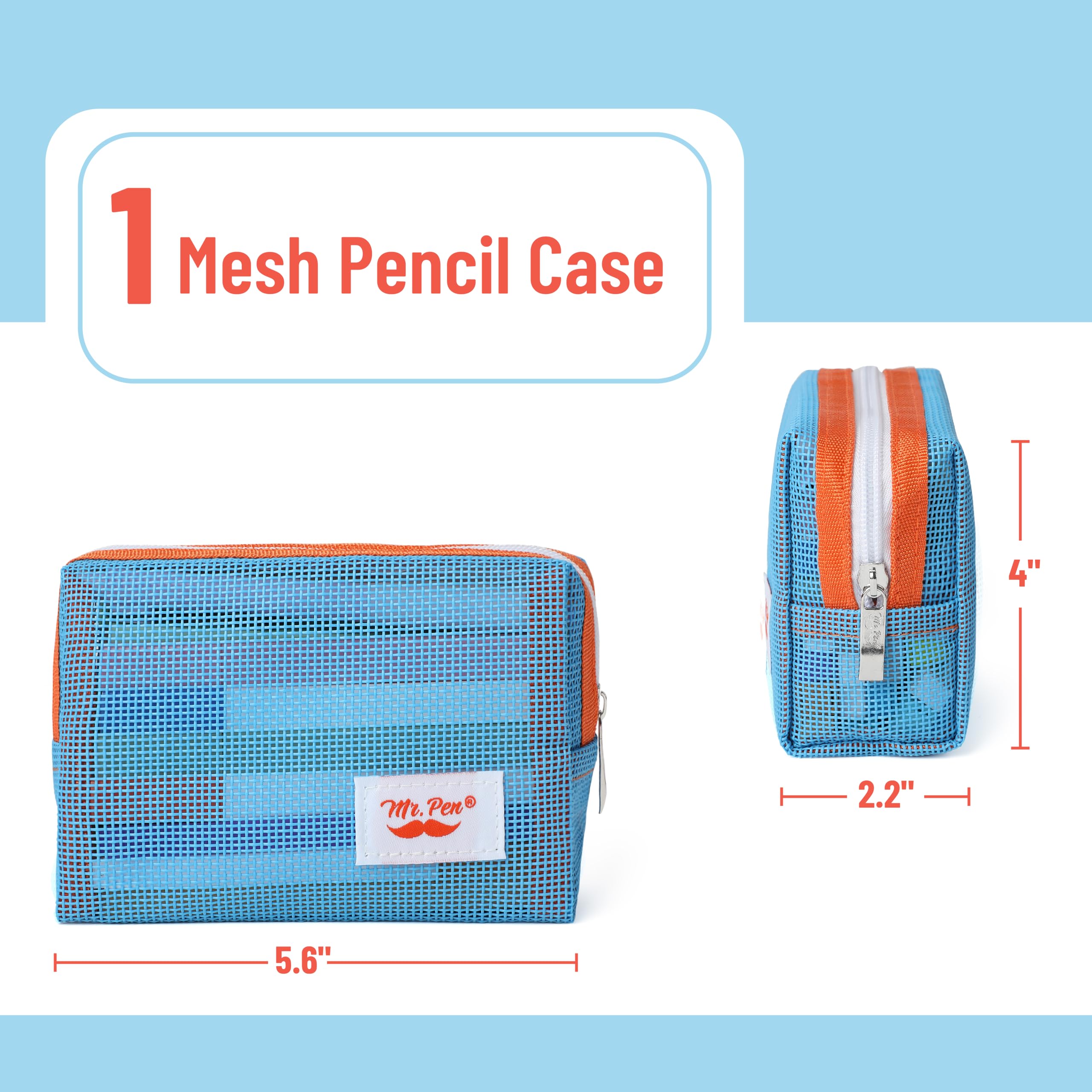 Mr. Pen- Mesh Pencil Case, Blue, Mesh Zipper Pouch Bags with Zipper Pouches for Organization, Small Pencil Pouch Small Cosmetic Bag, Purse Pouch, Cute Makeup Bag