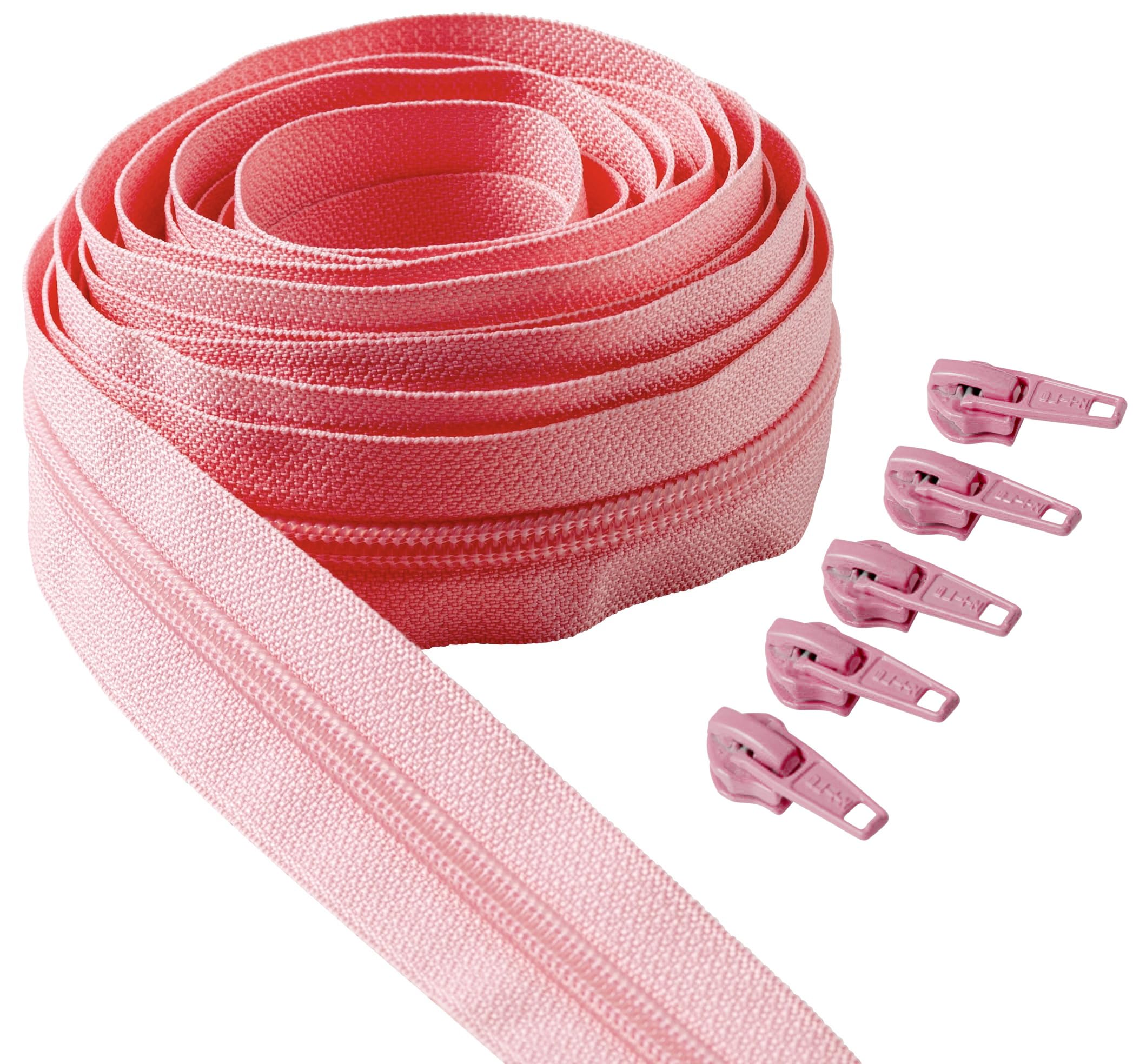IPEA 5 Metre Long Pink Continuous Chain Zipper + 15 Metal Sliders - Made in Italy - Chain Size #5 - Nylon Zippers - Zip - Cut to Sewing by The Metre - 30mm Wide