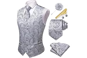 Hi-Tie Men's Suit Vest Business Formal Waistcoat Paisley Jacquard Tie Suit Waistcoat Set for Wedding Party