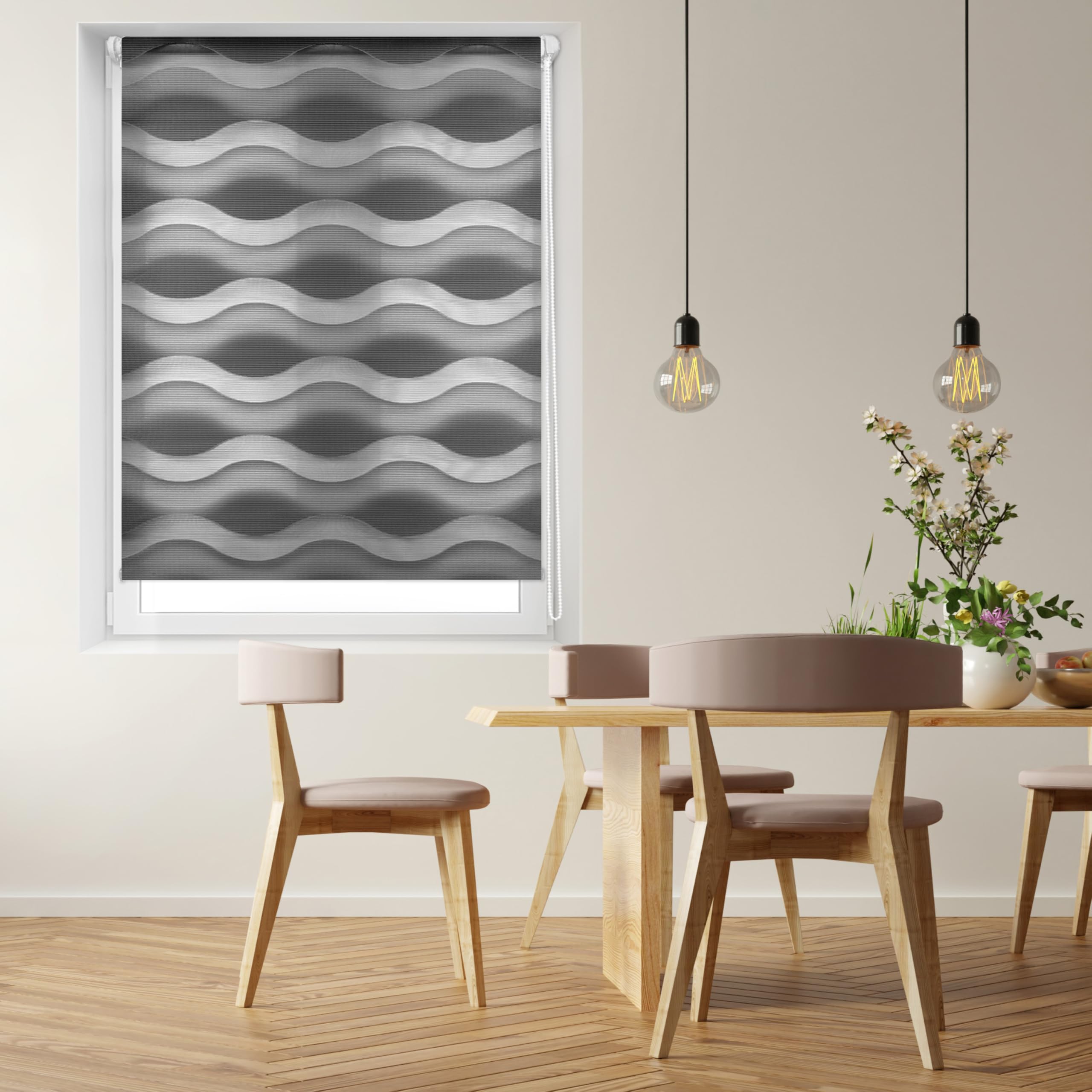 Blindecor Moon Double Layer Roller Blind for Night and Day, Anthracite, 107 x 150 cm (width x length), Fabric Size 104 x 145 cm (width x length)