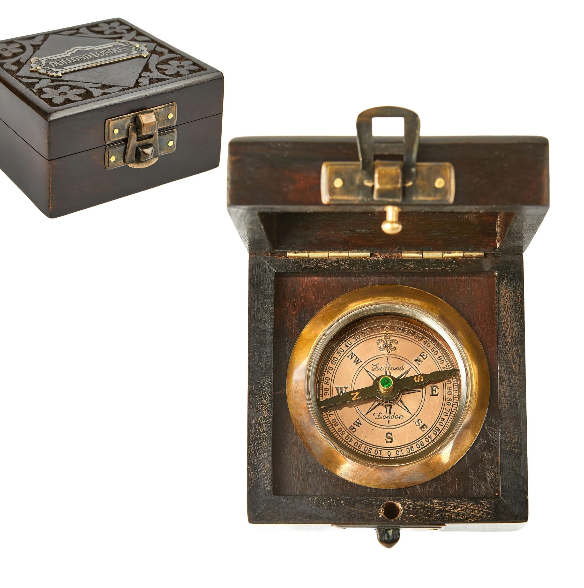 Handmade Functional Antique Brass Pocket Compass in Blackwood Box - Exquisite Nautical Themed Home Decor & Unique Gift for All Occasions by Super7One