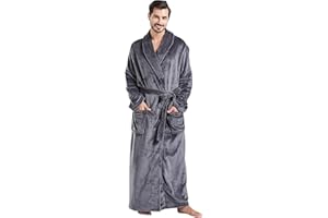 FashGudim Mens Robes Big and Tall Full Length Plush Fleece Long Robe for Men Bathrobe Shawl Collar Warm Winter House Robes