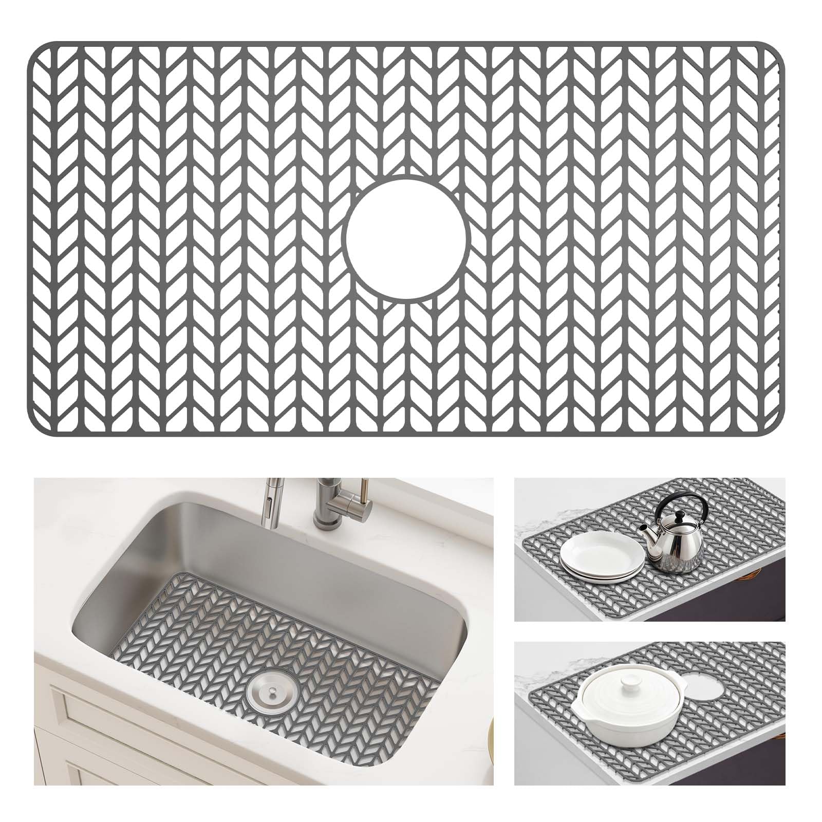 Photo 1 of *USED*
AWOKE Large Silicone Sink Protectors for Kitchen Sink, 30" x 16" Center Drain Hole, Sink Mat for Bottom of Farmhouse Kitchen Stainless Steel Sinks, Raised Feet/Heat Resistant/Non-slip (Gray)