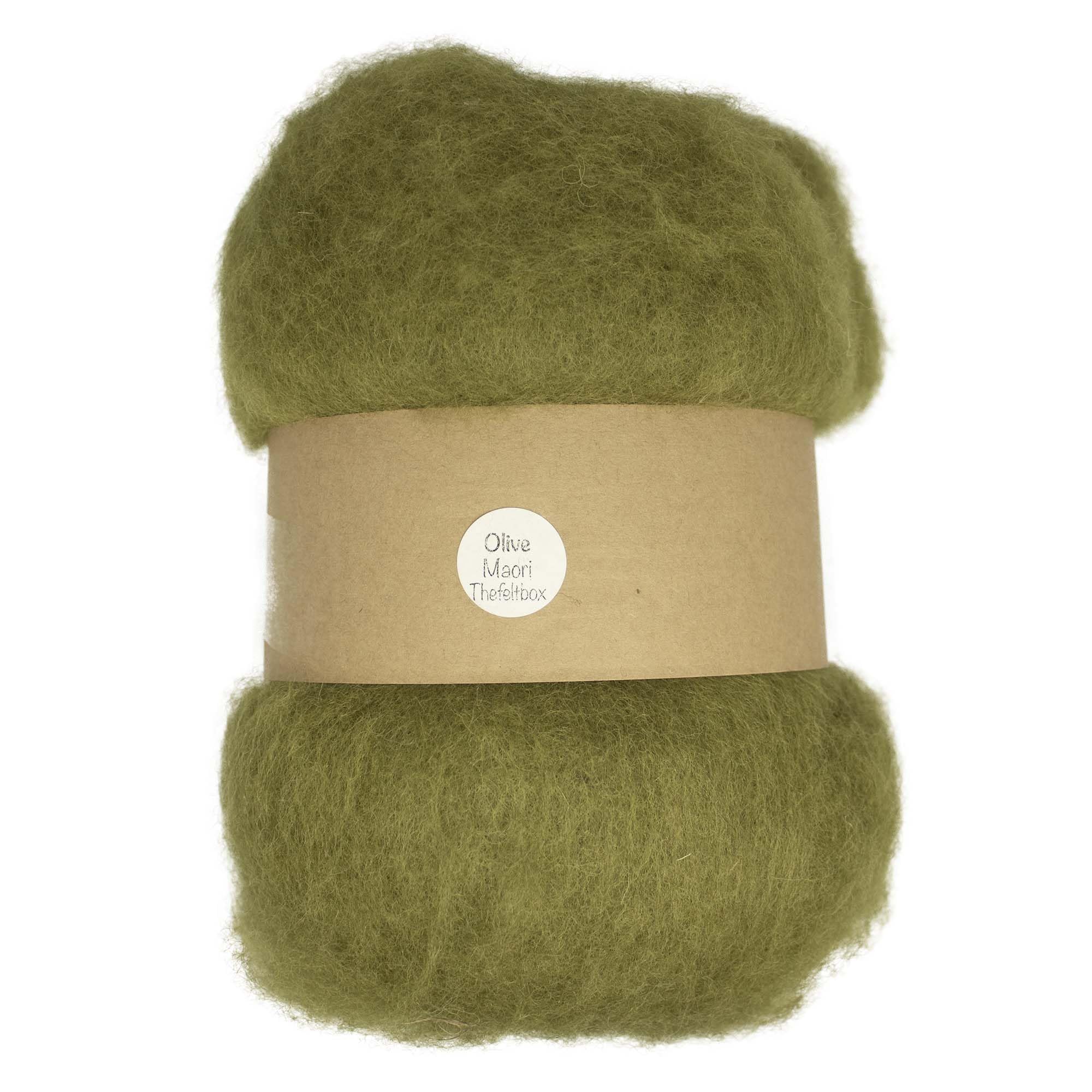 Needle Felting Wool 100g – Carded Batt for Needle & Wet Felting, Core & Finish – Maori DHG – Olive