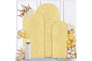 MODFUNS 4ft 5ft 6ft Sequin Arch Cover Gold Wedding Arch Cover Set of 3 Metallic Arch Covers Fitted Spandex Arched Stand Covers 2-Sided Use Arched Backdrop Fabric for Wedding Ceremony Reception
