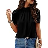 BTFBM Women Blouses 2026 Dressy Casual Summer Tops Mock Neck Lace Trim Short Sleeve Business Work Shirts Spring Clothes