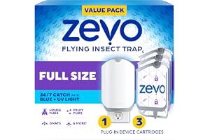 Zevo Flying Insect Trap & 3 Refill Cartridges - Plug in Fly Trap & Indoor Bug Catcher for Gnats, House & Fruit Flies - Blue & UV Light Technology, Mess-Free Alternative to Bug Zapper