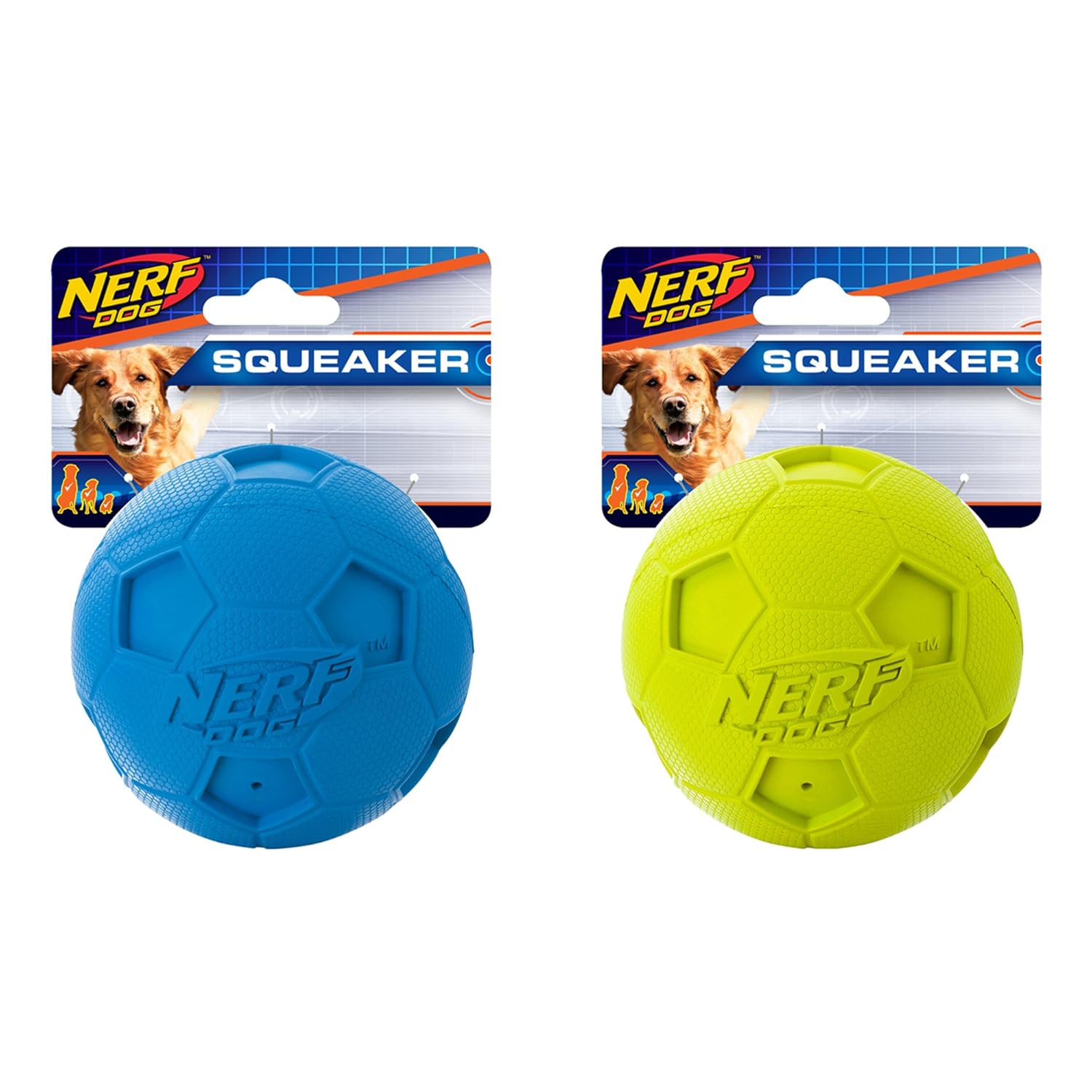 Nerf Dog (Lote de 2) fútbol Squeak Pelota para Perros, Verde/Azul ...