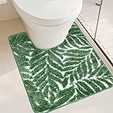 Homantic Dark Green U Shaped Toilet Mat for Bathroom Floor 24x20 Non Slip Washable Water Absorbent Cute Bathroom Decor Leaf Contour Bath Mat