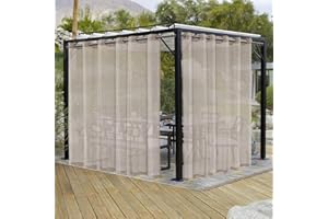 LORDTEX Burlap Linen Look Outdoor Curtains for Patio - 2 Panels Waterproof Sheer Curtains for Pergola, Porch, Cabana and Gazebo Grommet Indoor/Outdoor Voile Sheer Drapes (100 x 95 inch, Linen)