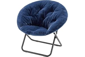Heritage Kids Folding Faux Fur Saucer Chair 23 Inch Comfortable Plush Lounge Seating Soft Lightweight Portable Children Bedroom Playroom Modern Home Furniture Black
