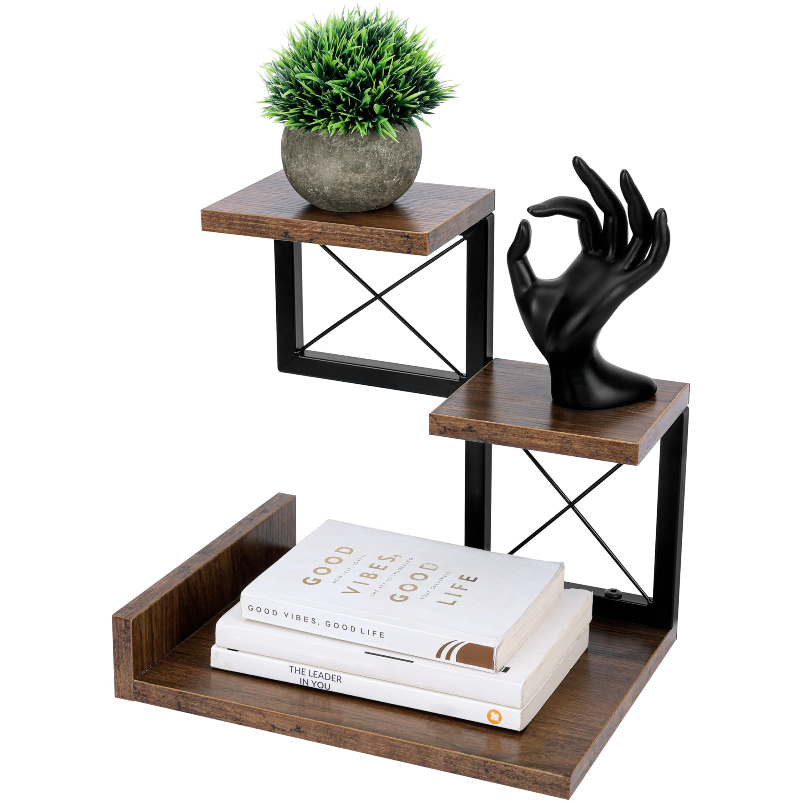 BELLE VOUS 3-Tier Desk Hutch - Wooden Desktop Bookshelf/Desktop Organiser Featuring 3 Desk Shelves - Top Organiser for Dorm Room or Office