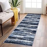 Lansny Modern Abstract Runner Rug 2x6, Navy Blue Washable Kitchen Runner Non-Slip Soft Hallway Rug Runner Thin Print Faux Wool Carpet for Entryway Bedroom Laundry Room Indoor Home Decor