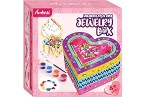 Ambesi Paint Your Own Wooden Jewelry Box, Art Heart Treasure Box Kit for Girls, Decorate Jewelry Box Kit for Kids Ages 4-6, 6-8, DIY Arts and Crafts Gift for Birthday