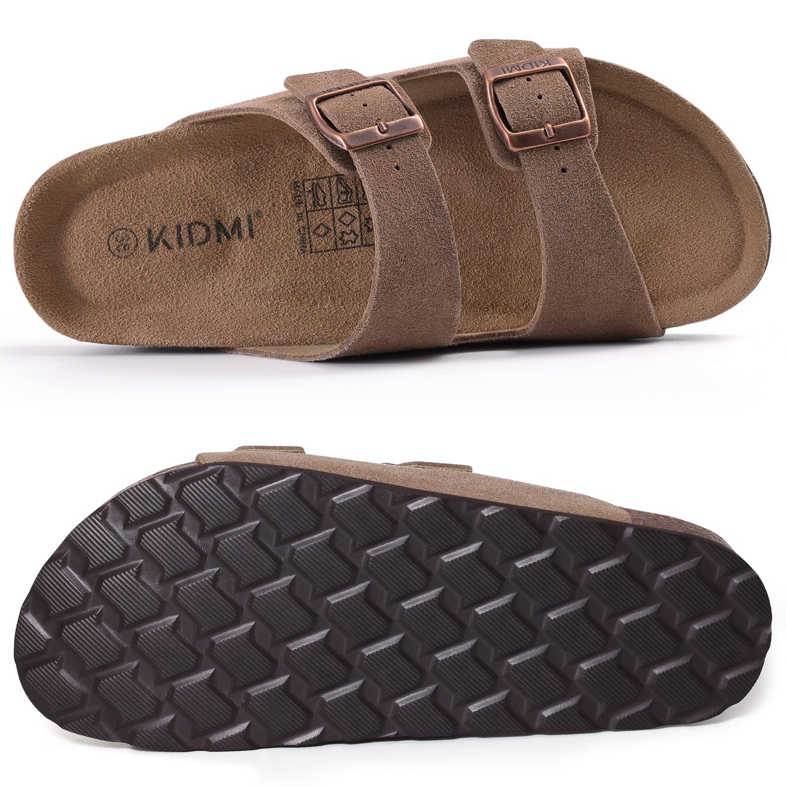 KIDMI Women's Genuine Suede Sandals Cork Footbed Summer Adjustable Slide Sandals