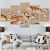 SIGNWIN 5 Panel Canvas Wall Art Modern Art Animals Dramatic Giraffe Lion Multicolor Photography Southwest for Home Decorations Ready to Hang - 60
