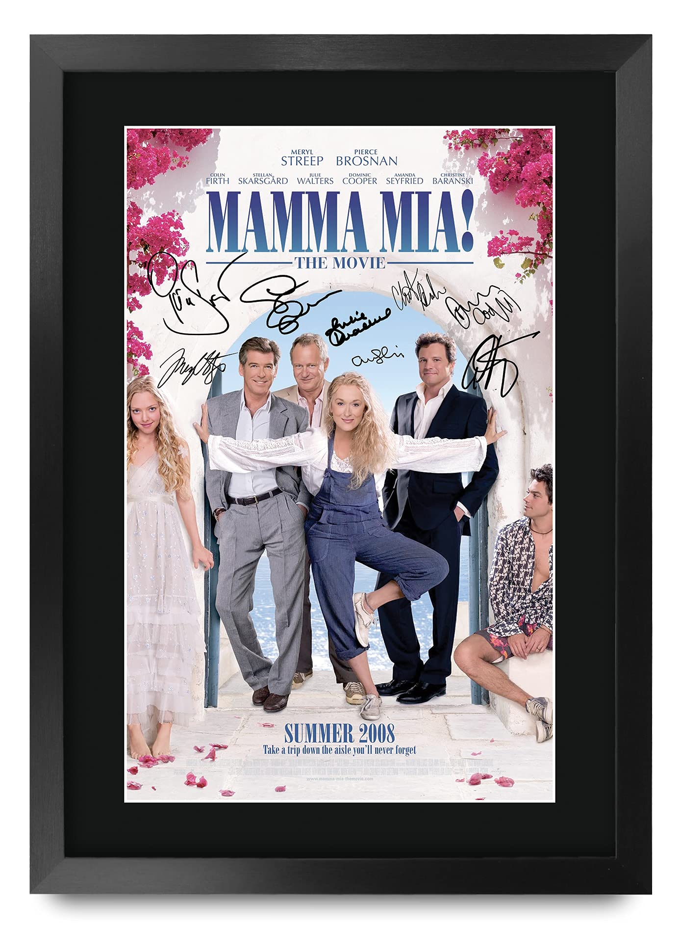 HWC Trading FR A3 Mamma Mia! Movie Poster Meryl Streep, Pierce Brosnan Gifts Printed Poster Signed Autograph Picture for Movie Memorabilia Fans - A3 Framed