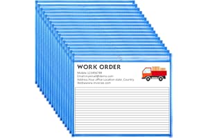Ireer 30 Pcs Dry Erase Document Holder, Horizontal Job Ticket Holder 8.5x11, Dry Erase Pocket, Reusable Clear Plastic Paper Sleeve, Plastic Paper Holder for Office Business(Blue)