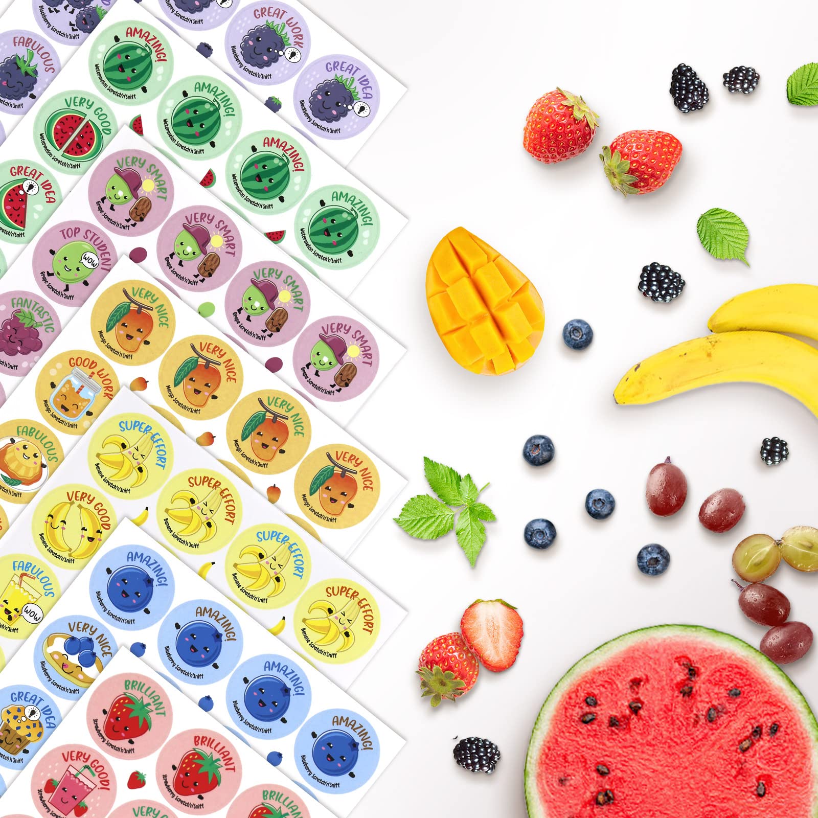 Scratch and Sniff Stickers, 864 Pieces Fruits and Foods Smelly Stickers, 12 Different Scents, 36 Sheets, Reward Motivate Stickers for Kids, Teachers, Parents, Crafts, Party Favor, Christmas Gift
