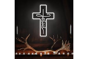 HAJAE Jesus Cross Neon Signs, Cross Neon Signs, Dimmable LED Neon Signs for Wall Decor Bedroom Home Room Party Decor, LED Neon Light for Wedding Christmas Easter Celebrations New Year Gift