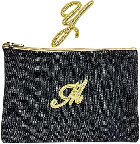 Amazon Co Jp イニシャル名入れ デニム コスメポーチ クラッチバッグスタイル 化粧ポーチ バッグinバッグ イニシャル Y 位置 中央 ジュエリー