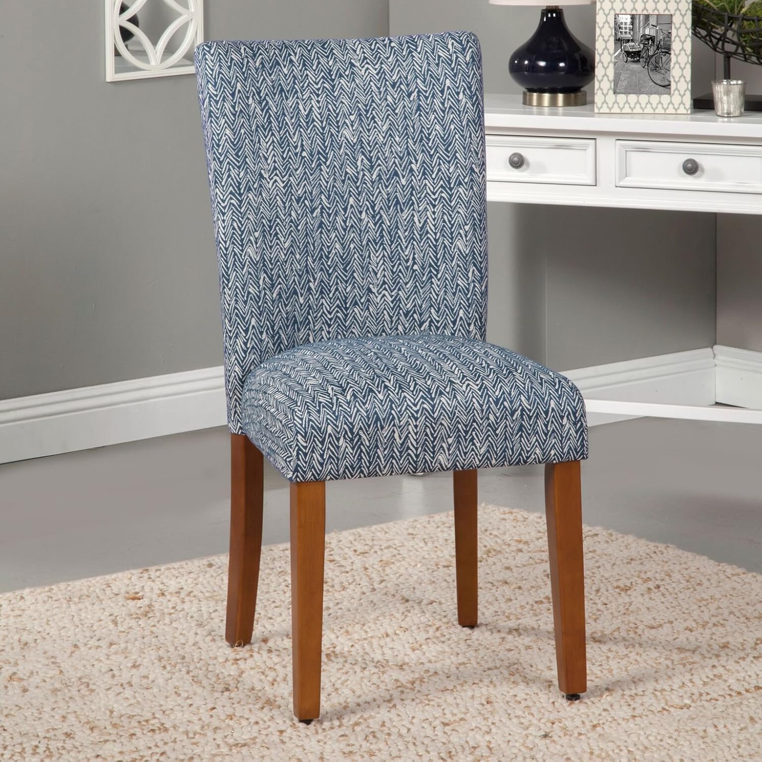 HomePop Parsons Classic Upholstered Accent Dining Chair, Set of 2, Navy: Furniture & Decor