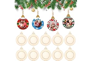 COCHIE Wooden Christmas Photo Ornaments Crafts to Paint for Christmas Tree Decorations, Color Your Own Xmas Picture Frame Hanging Ornament Craft for Painting Set of 10 (Christmas Ball)